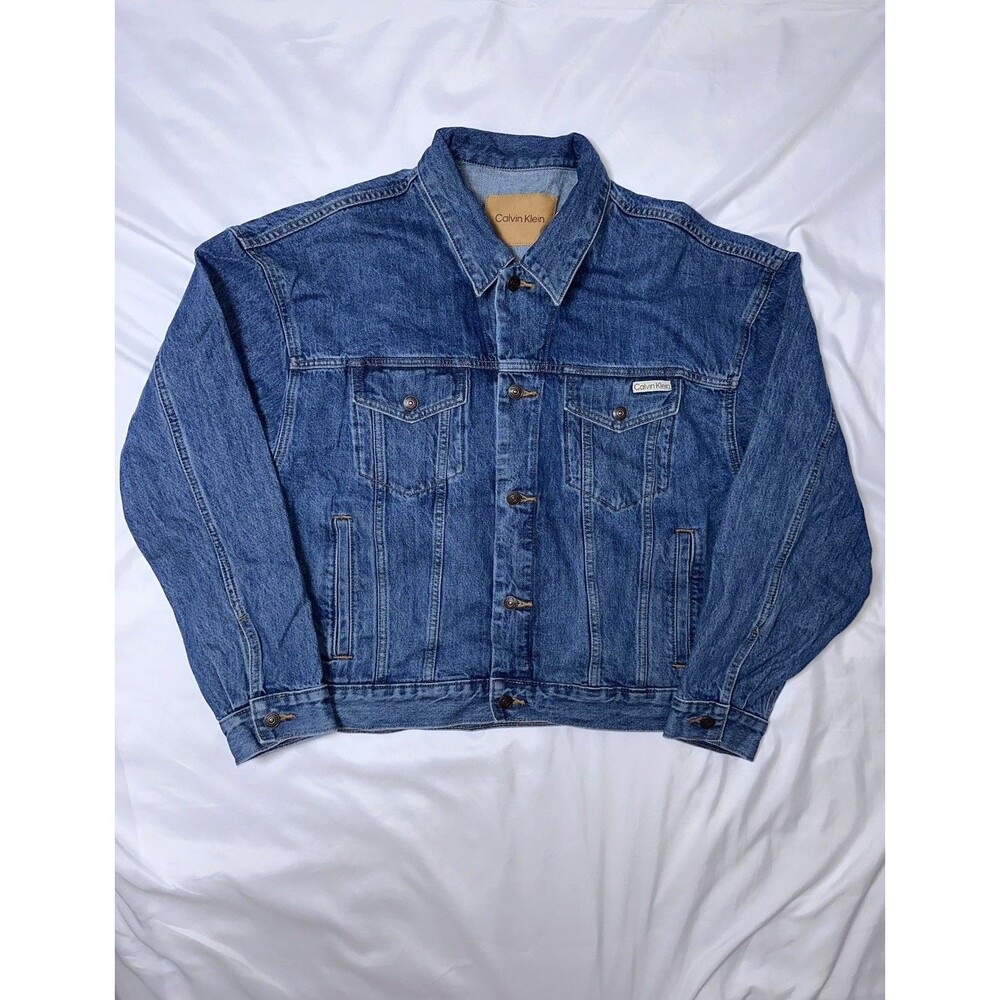 Vintage 90s Calvin Klein Blue Denim Trucker Jacket Men’s size L